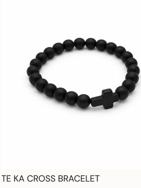 Oshena Te Ka Cross Bracelet Matte Black Lava Stone Faith Bracelet NWT
